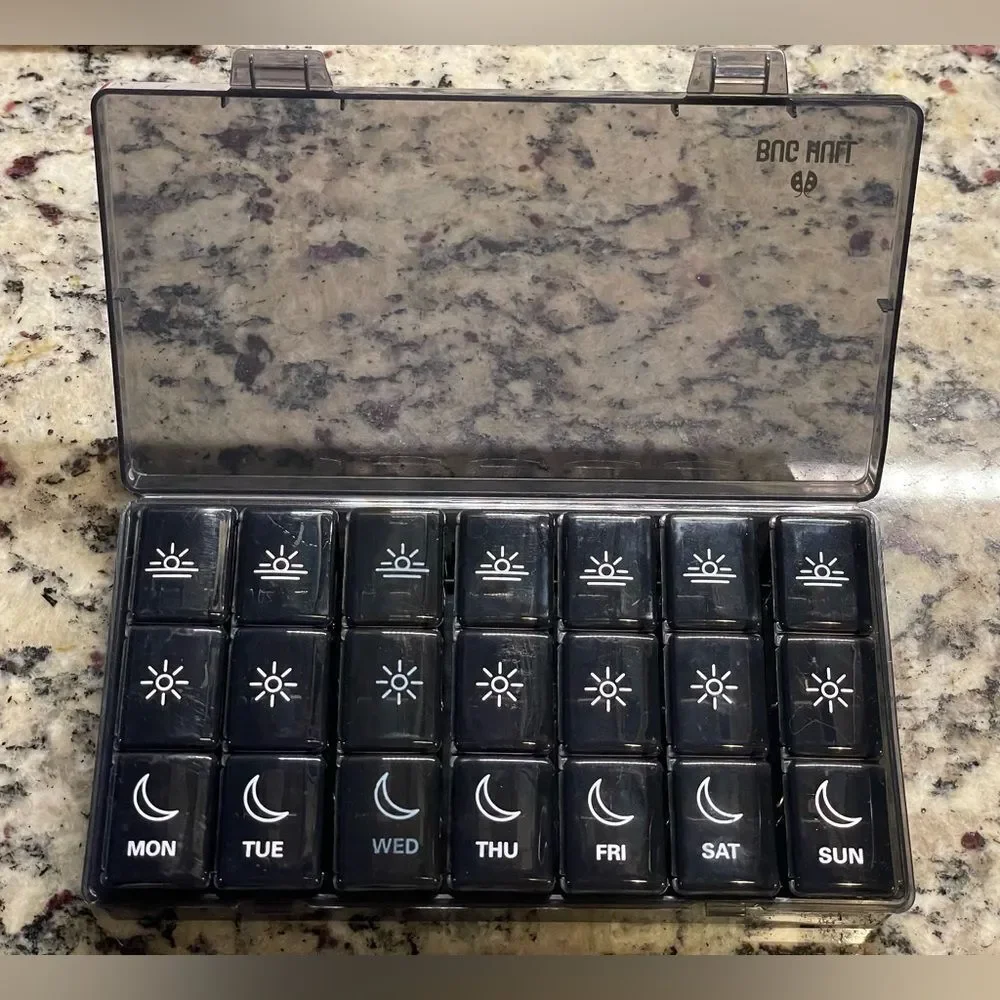 Bug Hill Black Weekly Pill Organizer (3X a Day/7 Days a Week) Great for Travel